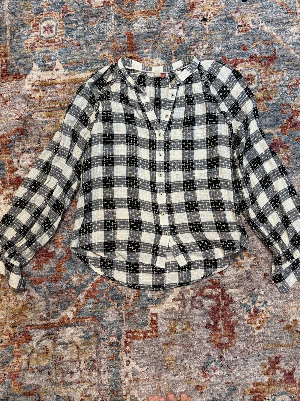 Pilcro Black and White Plaid Button-Down Shirt